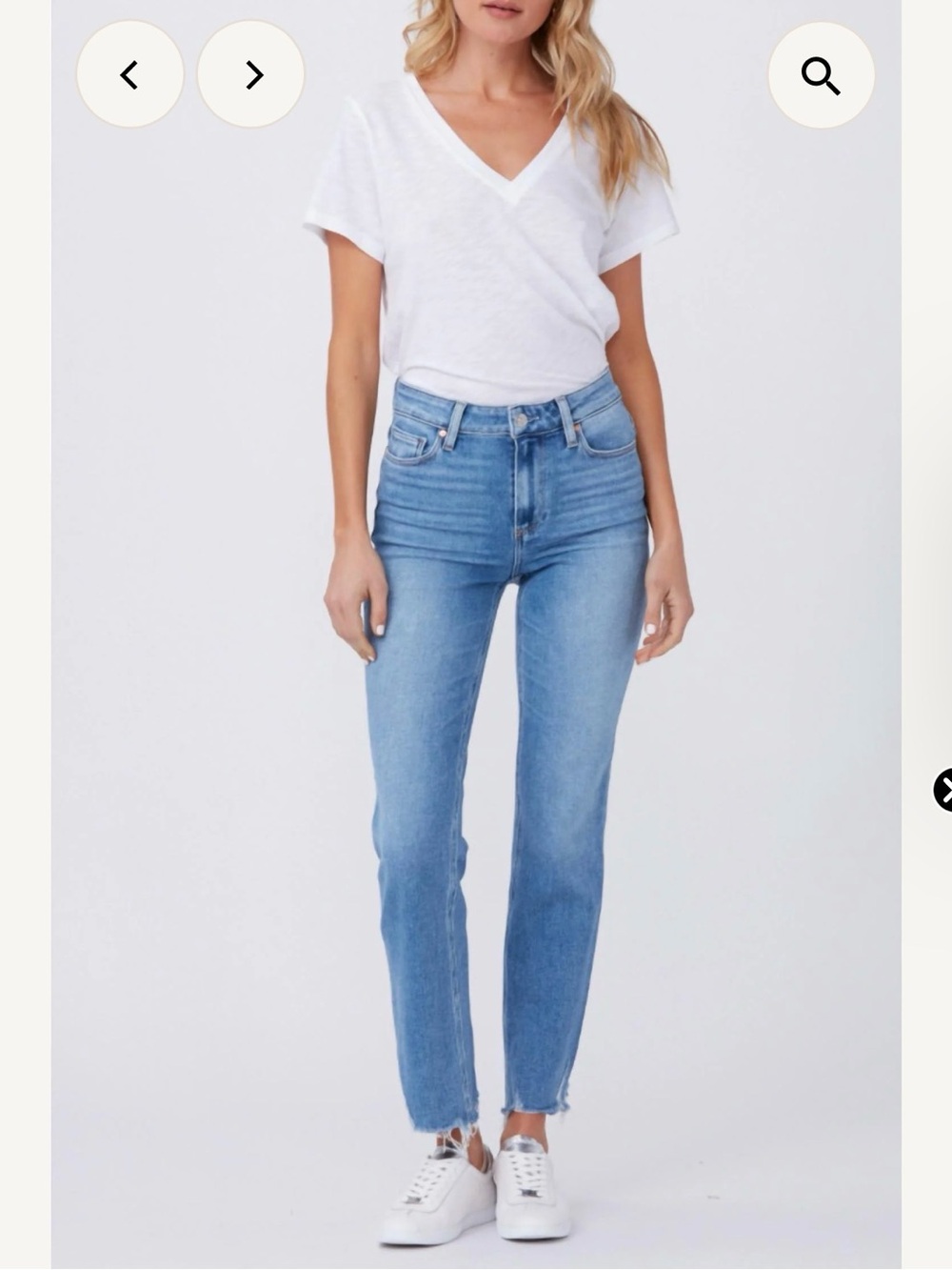 PAIGE Cindy Straight-Leg Destroyed Hem Jeans in Mel, Light Blue Wash
